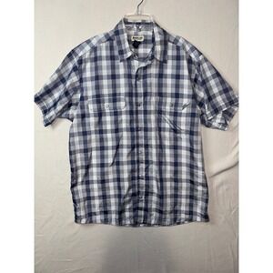 Magellan Sportswear Mens Large Blue Plaid Short Sleeve Fishing Hiking Shirt L
